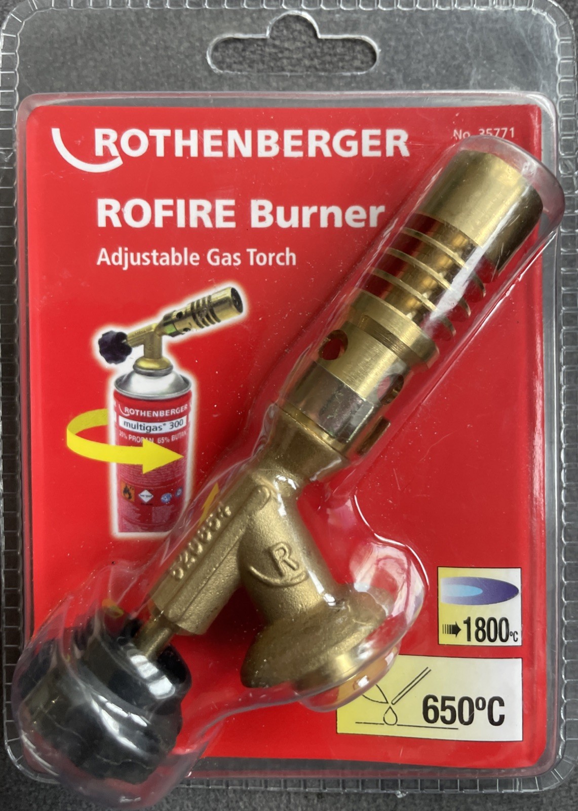 Rothenberger Rofire Burner Adjustable Gas Torch Soldering EU 7/16in Thread