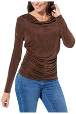 IMAN Global Chic Women's Shimmer Knit Drape Front Top Espresso