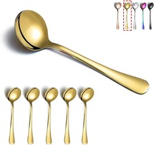 Gold Soup Spoons, 6 Pieces Stainless Steel round Spoons with Gold Titanium Plat