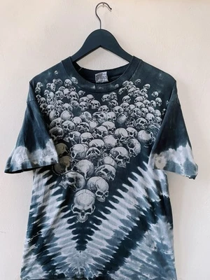 Vintage 1998 Liquid Blue Skull Pile Tie Dye T-shirt Blue / Grey - Photo 1/4