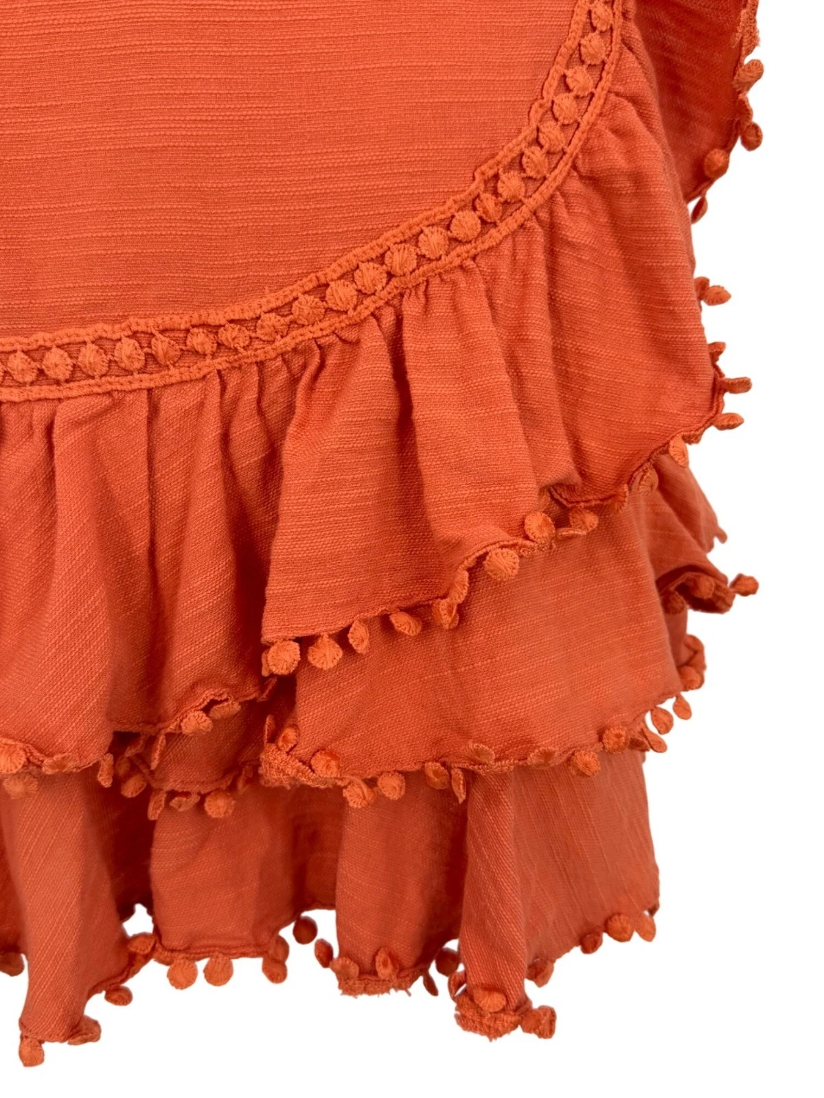 PALM ANGELS Selfie Leslie mini abito da festa in cotone a strati arancione all'uncinetto con volant