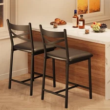 Bar Stools Set of 2, Upholstered Bar Chairs with Back, Thick Cushion, Counter...