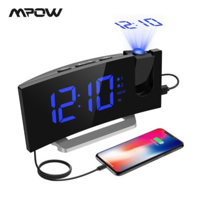 Mpow Projection Alarm Clock with Curved Screen and USB Charging - Black (HM353A)
