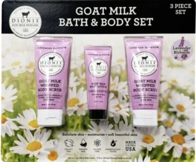 Dionis Goat Milk Bath & Body Set, 3 Piece Set, (Lavender Blossom)