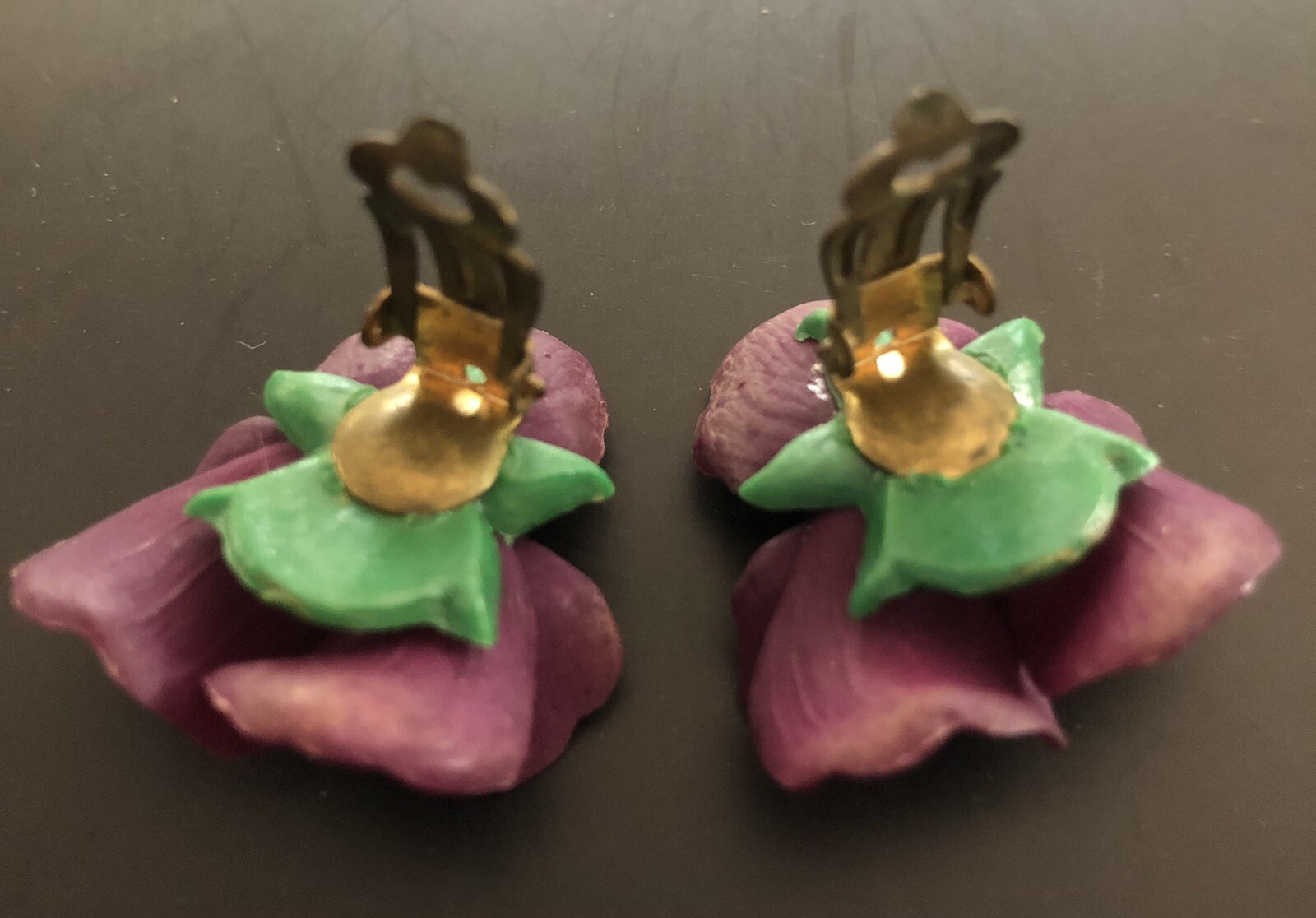 West Germany Vintage African Violet Clip on Earrings Gem