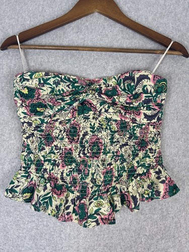 Free People Shirt Women's XS Floral Strapless Smocked Ruffled Feminine Romantic - Picture 8 of 11