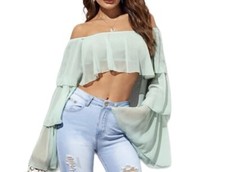 Off Shoulder Layered Sleeve Crop Top