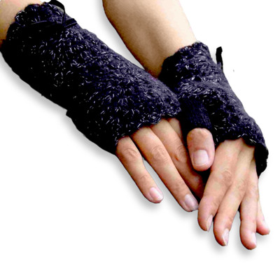 Edle Woll Handstulpen Mohair Fingerlose Handschuhe schwarz Onesize Armstulpen