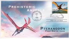 A0-2423, 1989, Prehistoric Animals, Add-on Cachet, FDC, Pictorial Postmark, Pter