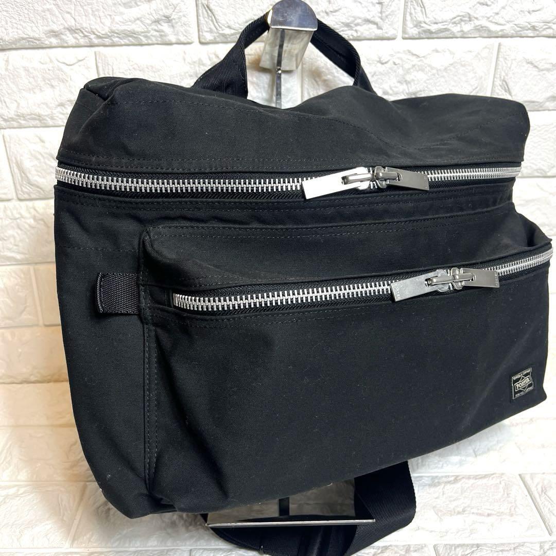 Porter Black Nylon Body Bag A4 3 Pockets Double Zipper Porter Black Nylon Body Bag A4 3 Pockets Double Zipper