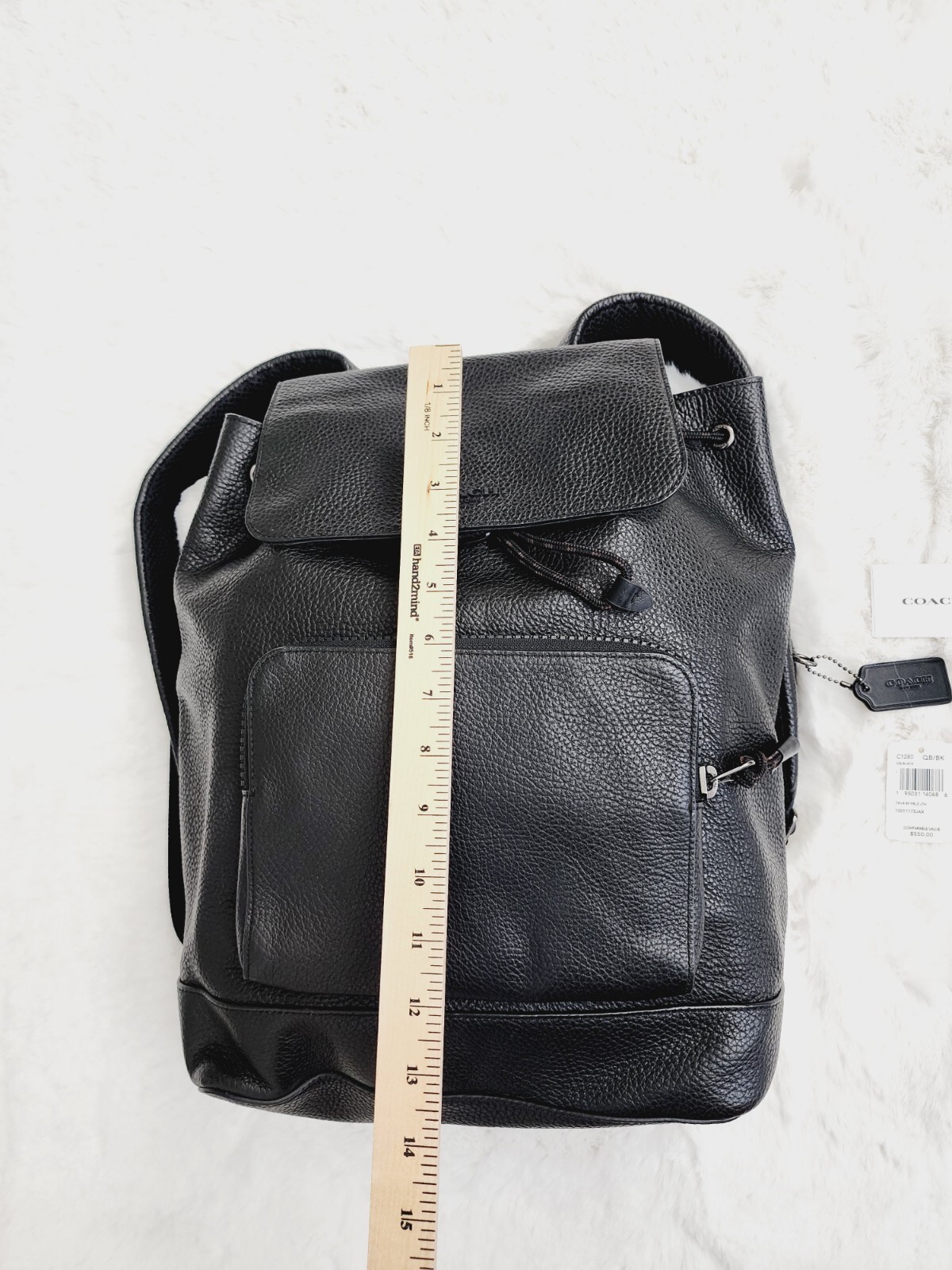 Coach Daypack Backpack Compact Black Pebble Leath… - image 5