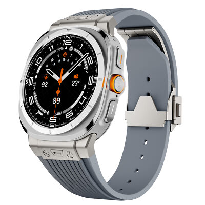 For Galaxy Watch Ultra 47mm Silicone Rubber Band Metal Connector Folding Clasp