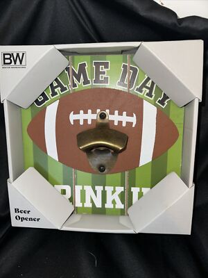 Boston Warehouse Football Wall Mounted Bottle Opener GAME DAY DRINK UP  NIP
