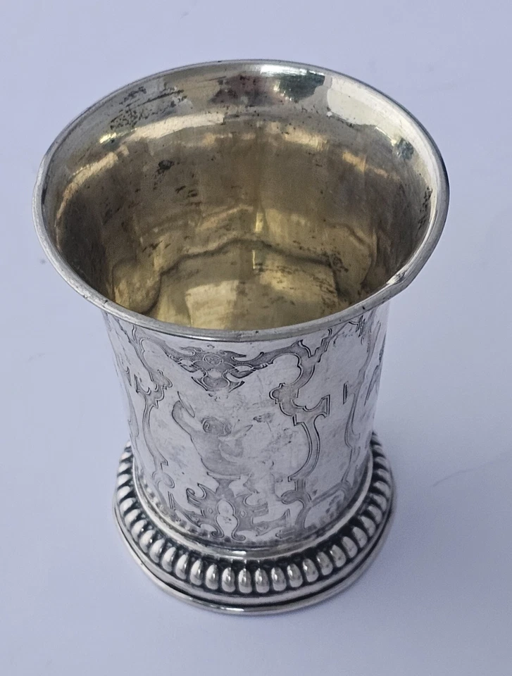 Silber Becher  Vergoldet Feine Stichelarbeit Vor 1851 Gestichelt MUSEN ENGEL - Bild 4 von 4