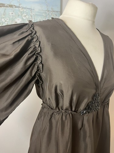 Gold Hawk 100% Silk Designer Shift Dress Boho Blouson Sleeve L UK 12 - Picture 4 of 11
