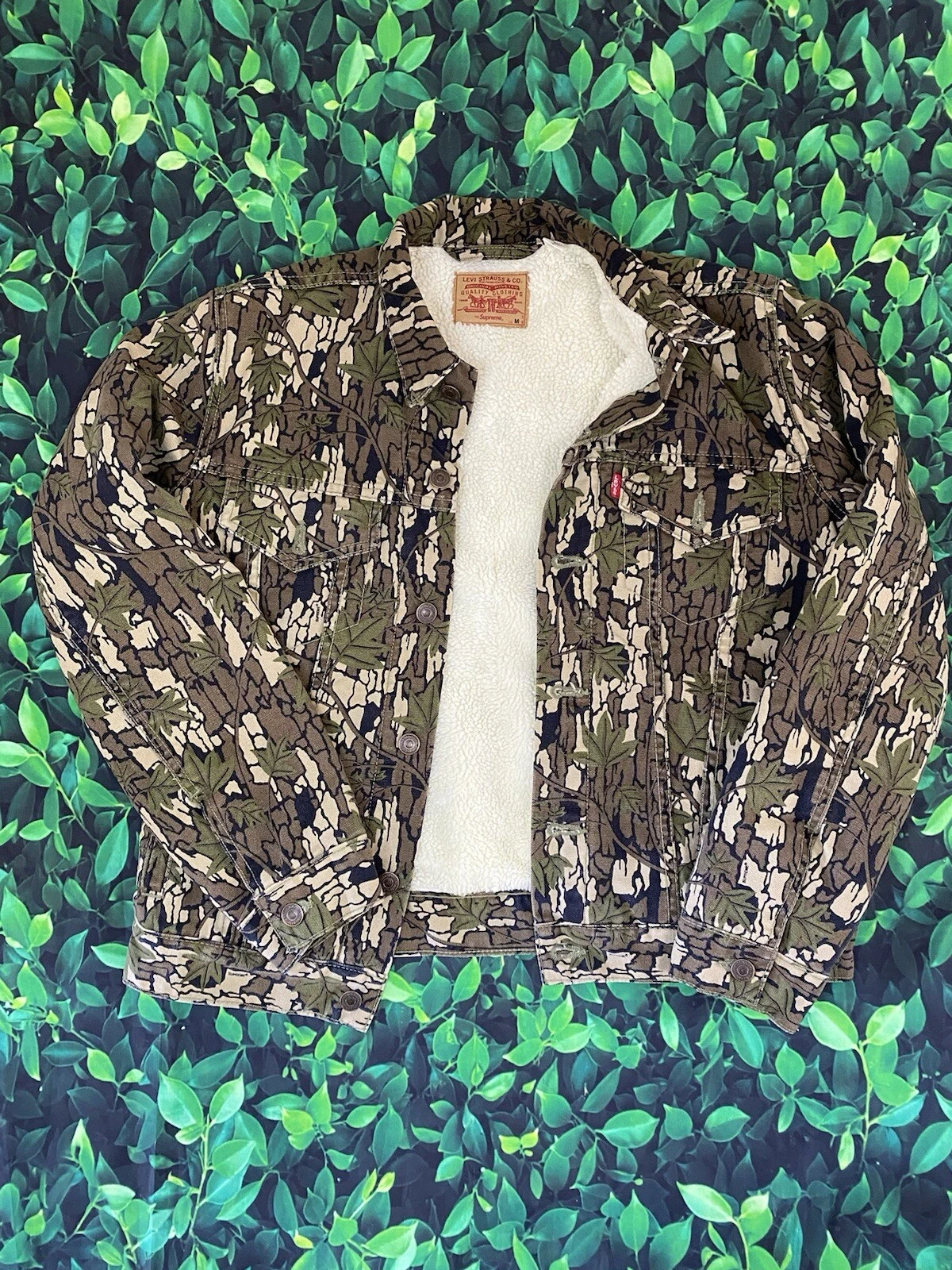 Veste camionneur Supreme X Levi's Sherpa doublée camouflage denim camouflage