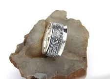 Hand Made USA Flower Oxidized Design 925Sterling Silver Spinner Ring-Custom Size