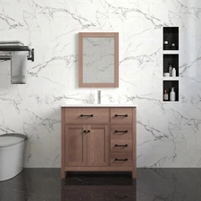 Wonline 36" Bathroom Vanity Cabinet Stone Top Ceramic Sink Combo Freestanding