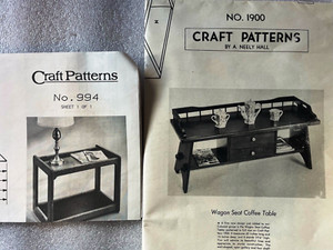 LOT OF 2 WOODWORKING CRAFT PATTERNS: WAGON SEAT COFFEE TABLE & DANISH TABLES