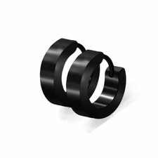 2pcs Men Women Polished Stainless Steel Black Small Hoop Huggie Earrings 20G