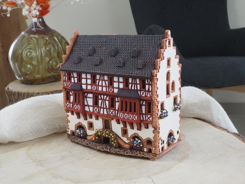 Ceramic Tealight Holder Miniature House in Hanau, Germany 14 cm Midene Handmade