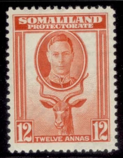 SOMALILAND PROTECTORATE GVI SG100, 12 red-orange, M MINT. Cat £20.