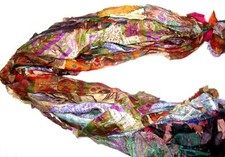  12 yards Unstitched Recycled PURE Silk Sari Ribbon Yarn tassels SKEINS MULTI