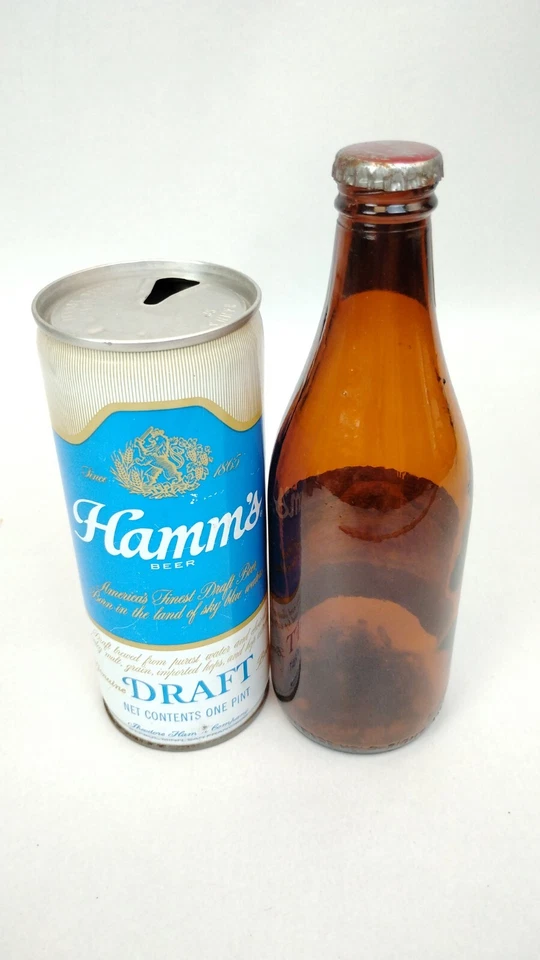 Lote de 8 latas de cerveza Hamm's Flat Top y 1 botella de vidrio ámbar stock preferido borrador Foto 4 de 4
