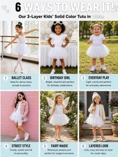 White Tutu Skirt for Girls 3-Layer Tulle Ballet, Dance, and Dress-Up Costume S