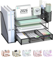 Desk File Organizer, 4 Tier Desktop Paper Letter Tray Organizer with Drawer and