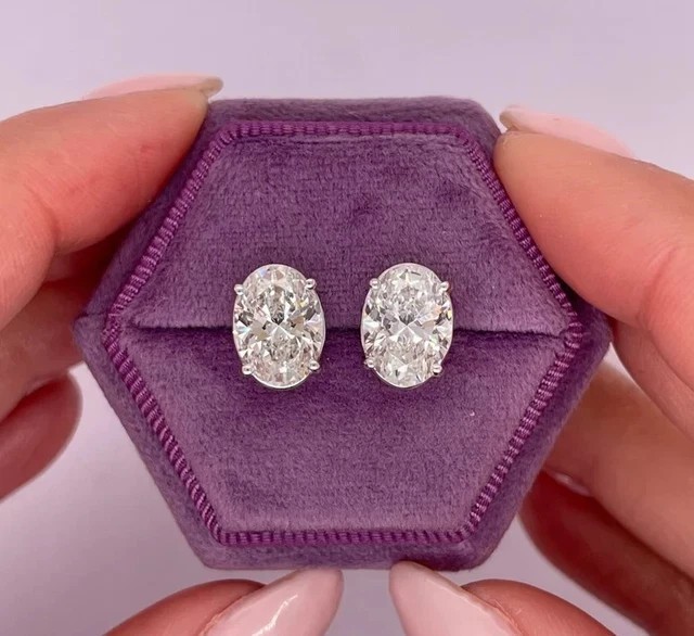 Wedding Earrings For Her 4CT Oval Cut Lab Grown/CVD Diamond 14k White Gold #52