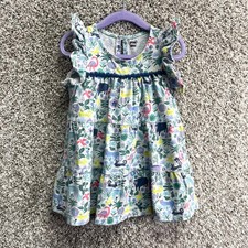 Tea Collection Dress Girls 2 Multi Animal Floral Short Flutter Sleeve Tiered