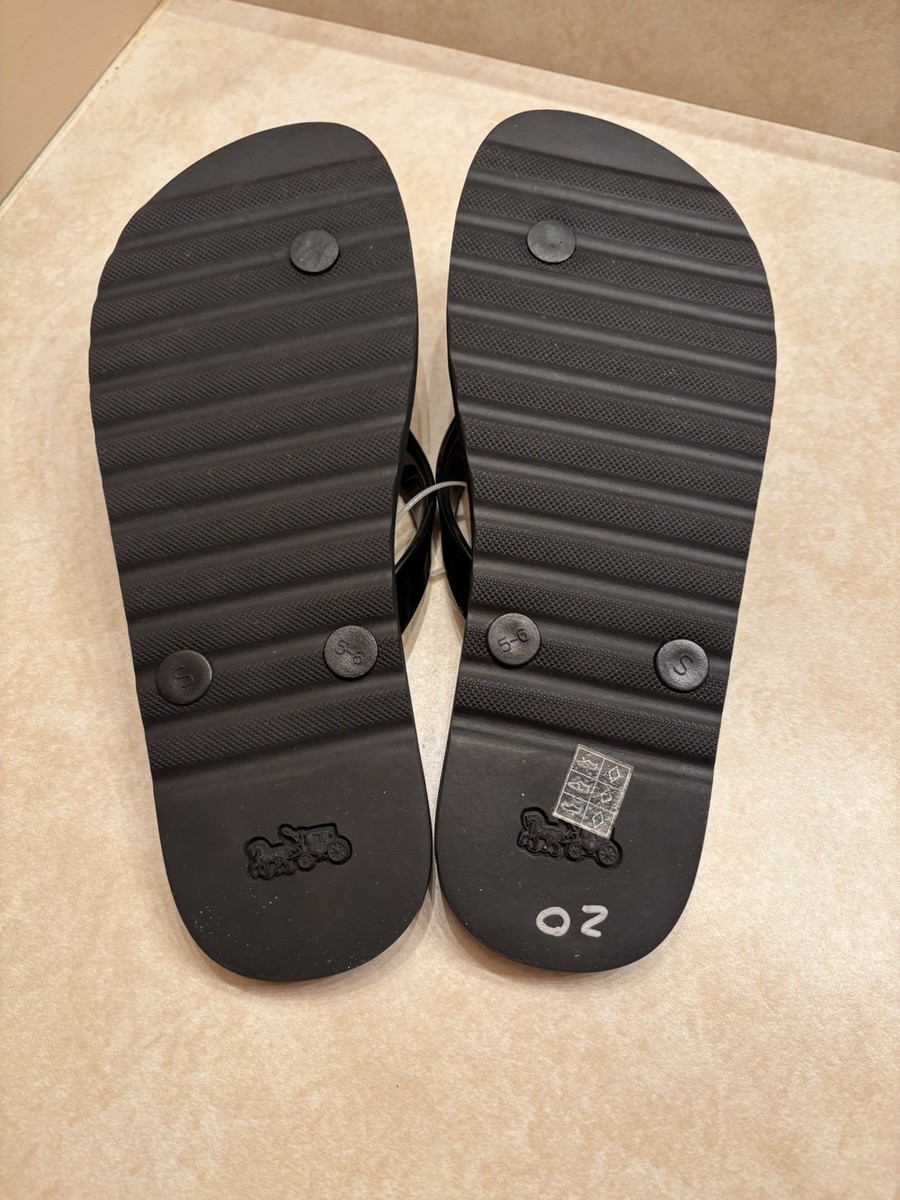 COACH Slip-on Black Gold Accent Logo Flip Flops Sandals