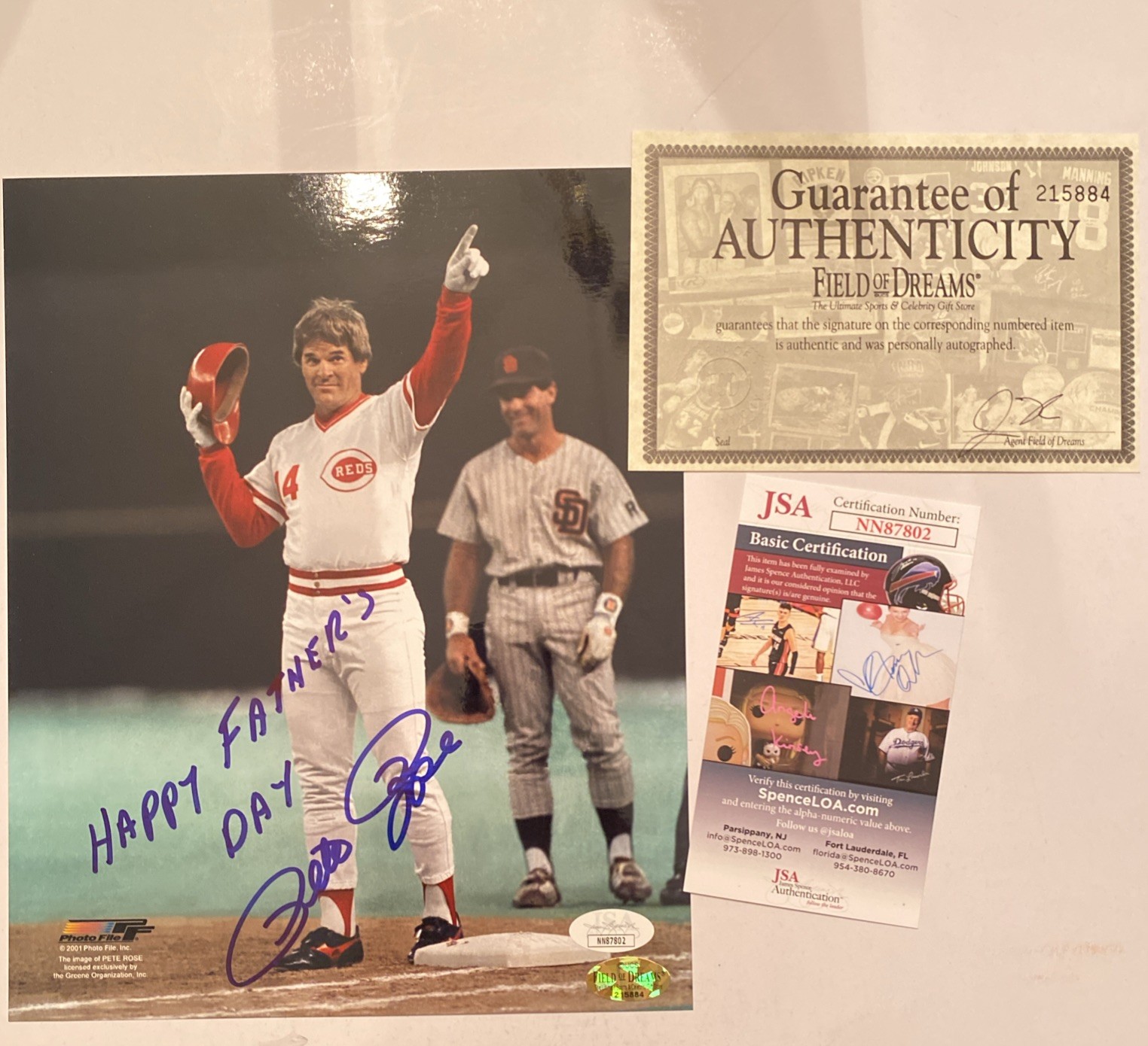Pete Rose Autographed Signed 8x10 Happy Fathers Day JSA COA 