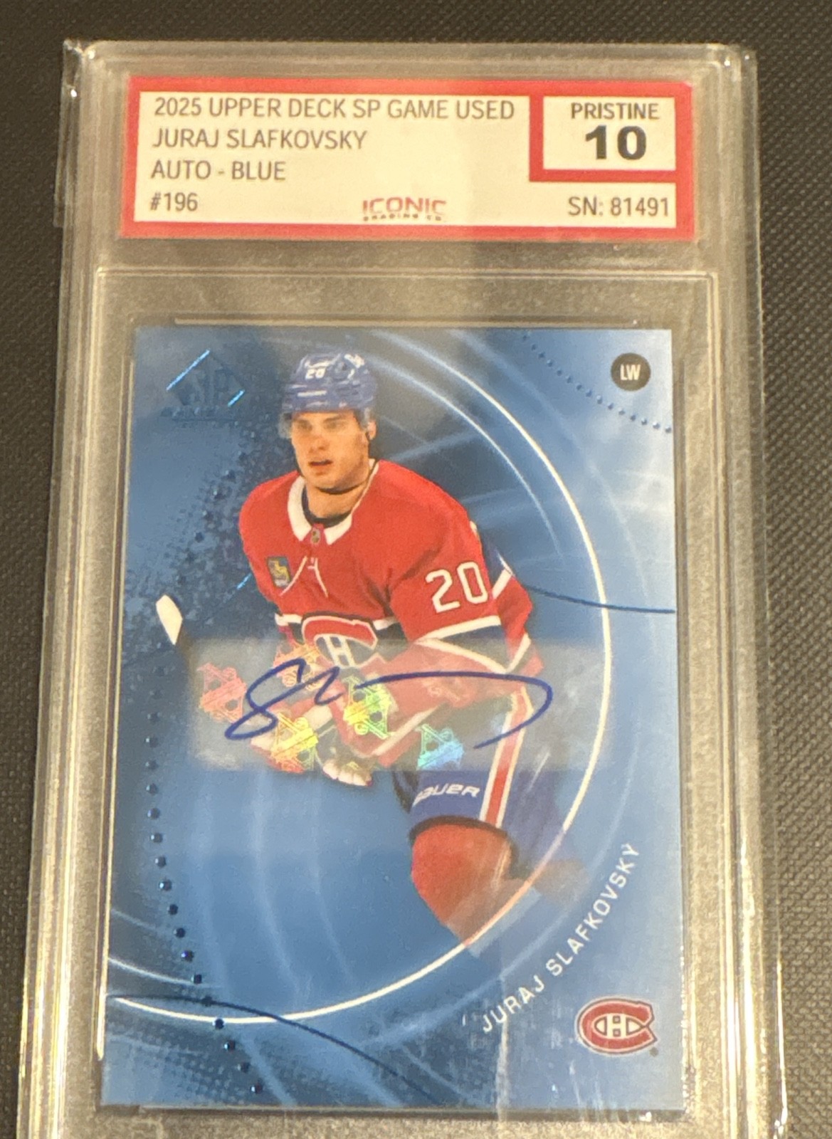 2025-26 UD Sp Game Used Edition - Juraj Slafkovsky #196 Blue Autographs Grade 10