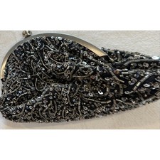 Sequin Beaded Evening Bag, Small Clutch, Silver Accent, Special Occasion Purse
