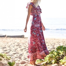 Spell & The Gypsy Folktown Dress Size Medium M Maxi Wine Frill Red Floral