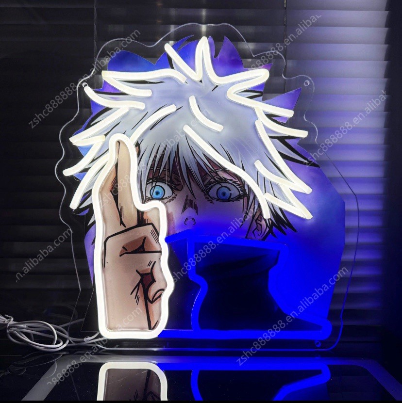 Néon LED Gojo Jujutsu Kaisen Luminaire Mural Déco Manga Japonais Chambre et Bureau