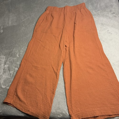 #ad Beaumont Organic Women Small Burnt Orange Cotton Trouser Pant Wide Leg Crop 22” $24.49