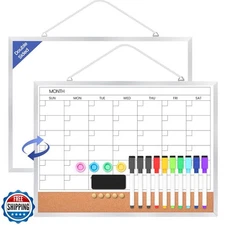 Lumspax Monthly Calendar Dry Erase Board for Wall, 16"x12" Double-Sided Magne