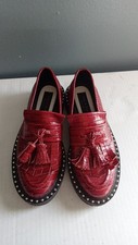 Rag Bone Red Croc Embossed Leather Tassel Creeper Loafers Studded Platform