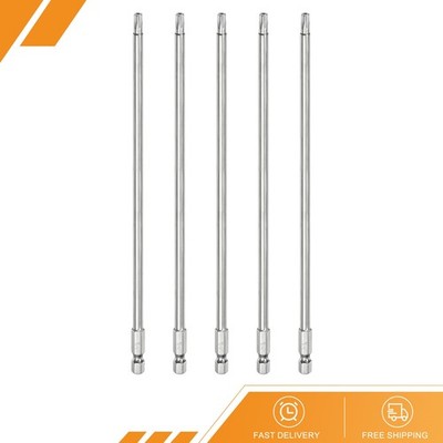 5pack T25 Security Torx Bit 1/4'' Hex Shank 8'' Long Tamper Resistant Star Bit