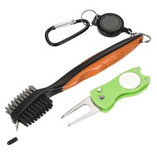 Golf Club Brush Double Sided Retractable Groove Cleaner Divot Tool Orange Green