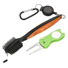 Golf Club Brush Double Sided Retractable Groove Cleaner Divot Tool Orange Green