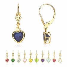 14K Yellow Gold Bezel Set Shaped Birthstone Dangle Leverback Earrings