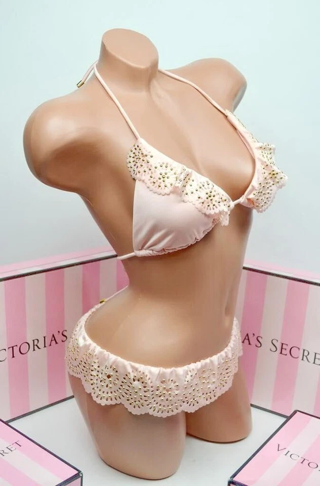 Traje de baño Victoria’s Secret Bikini Triángulo RARO 2013 Euphoria Rosa Volantes M Nuevo Foto 3 de 4