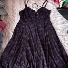 Fit & Flare Lace Up Black Purple Sleeveless Knee Length Gothic Party Dress