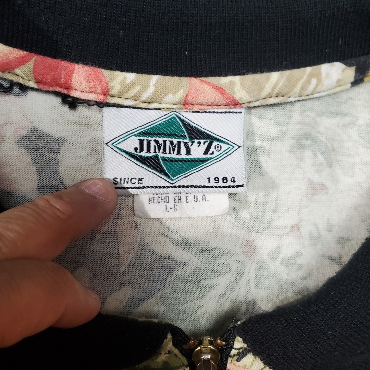 Vintage Jimmy Z Shirt Men's Large 90s Floral Tropical 1/4 Zip Surf