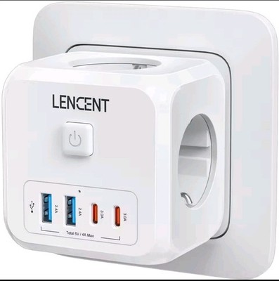 LENCENT Steckdosenwürfel mit USB, Mehrfachsteckdose 230V, CE-zertifiziert
