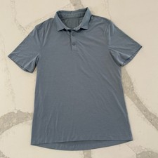 Lululemon Evolution Short Sleeve Polo Shirt Men s Small Slim Fit Blue Twill Golf